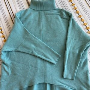 Women's Teal Oversized Turtleneck Sweater